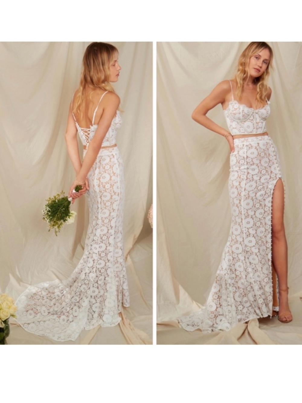NWT V. Chapman Antoinette Lace Stretch Maxi Skirt Ivory Nude Size 4